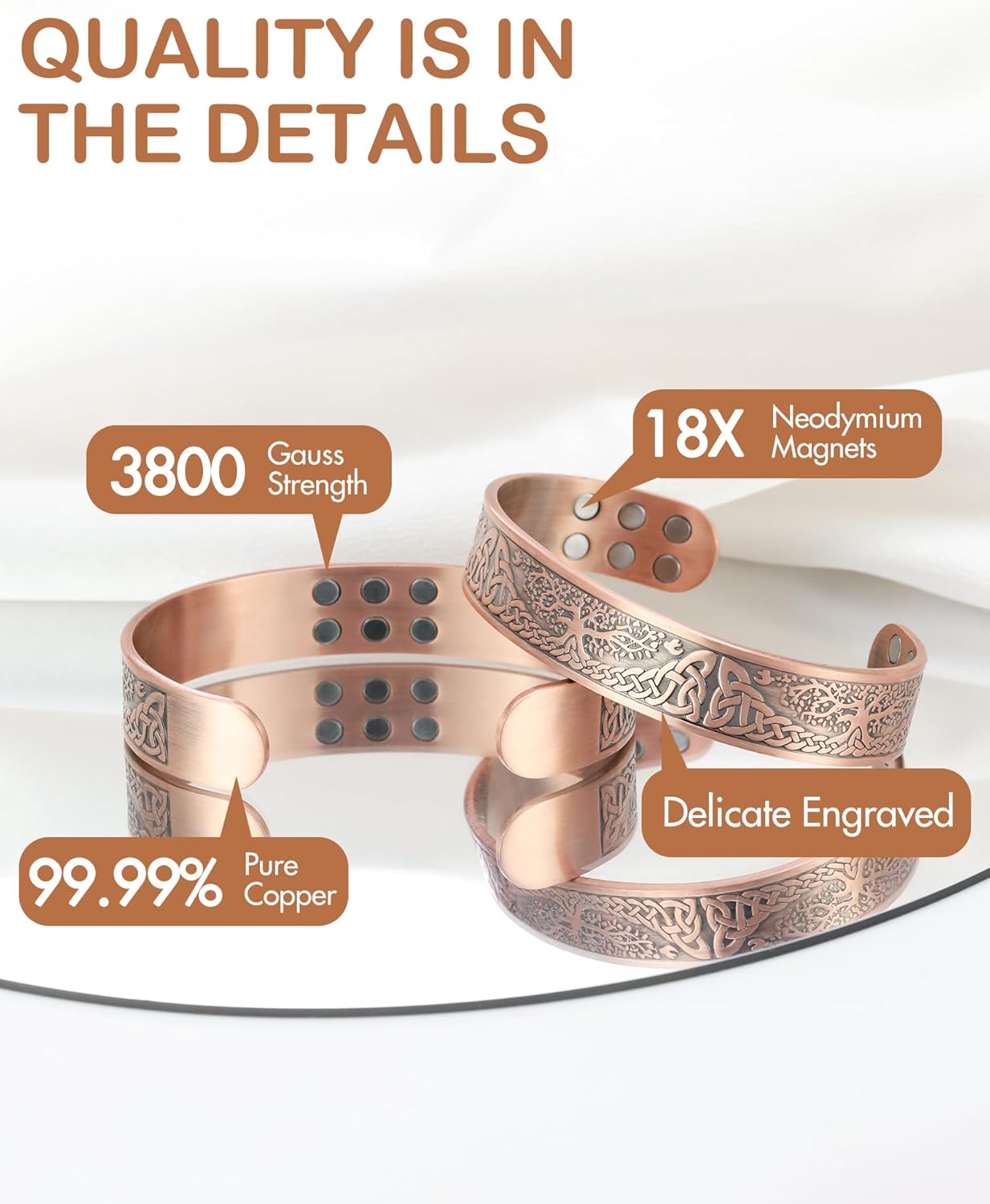 Aradoo pulseiras magnéticas de cobre para homens e mulheres com ímãs de neodímio árvore da vida pulseira de cobre puro joia presente