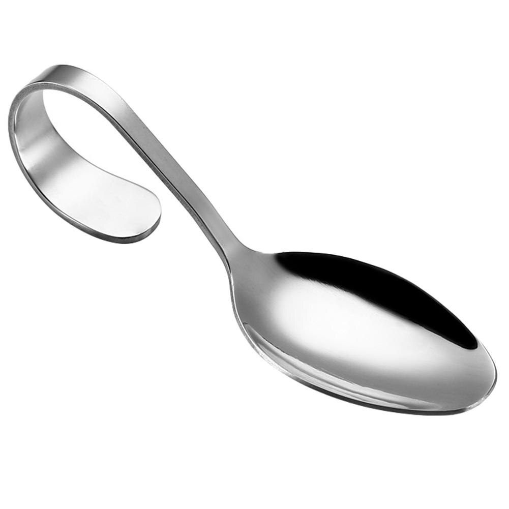 Stainless Steel Hotel Buffet Kitchen Curved Handle Dessert Tablespoons Cutlery Curved Handle Spoon Utensils For Kitchen: Silver