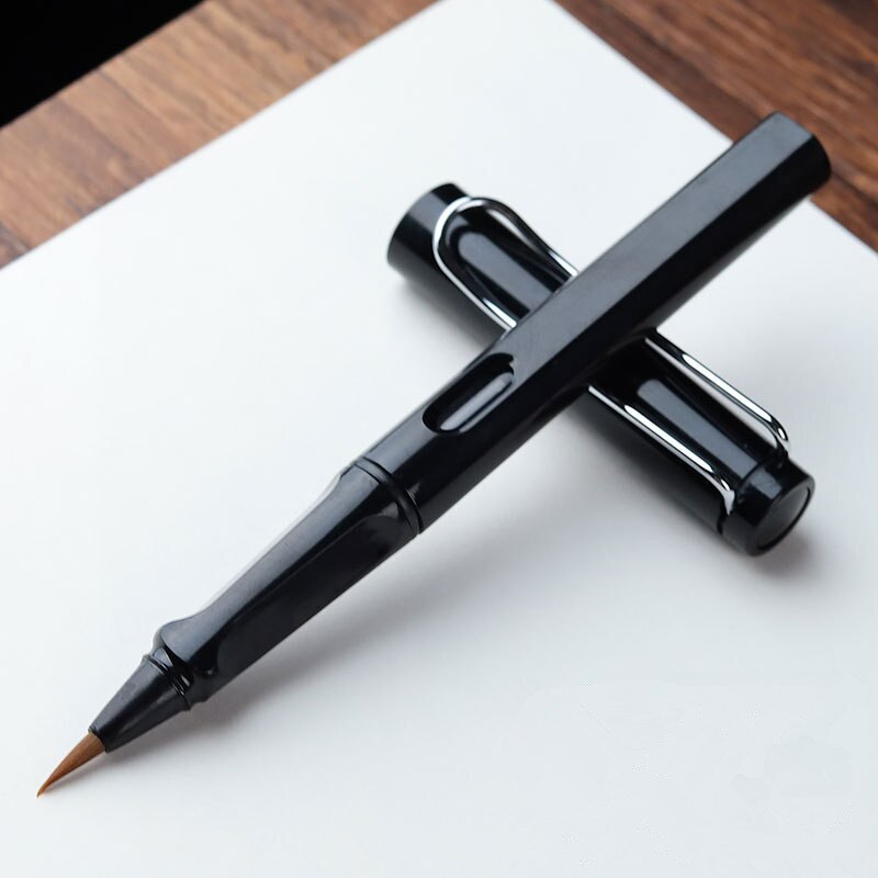 1 ud. Bolígrafo de caligrafía de Metal negro, pincel de escritura de pelo suave, pluma estilográfica de acuarela, herramienta de dibujo para pintar, material escolar, papelería
