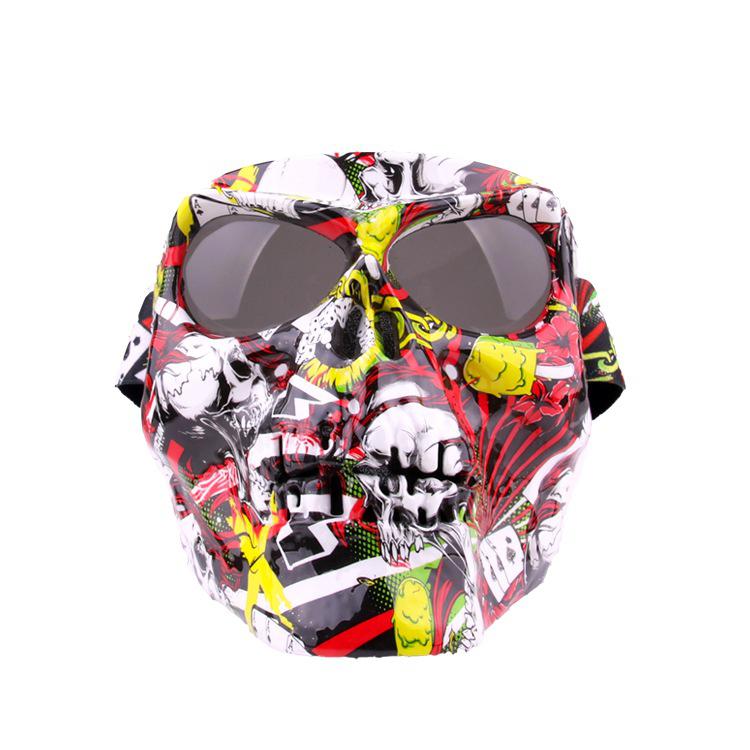 Máscara Modular de motocicleta, cascos de Scooter, máscara de motocicleta, máscara de Calavera, medio casco, gafas, máscara de esquí, gafas desmontables: Character gray lens