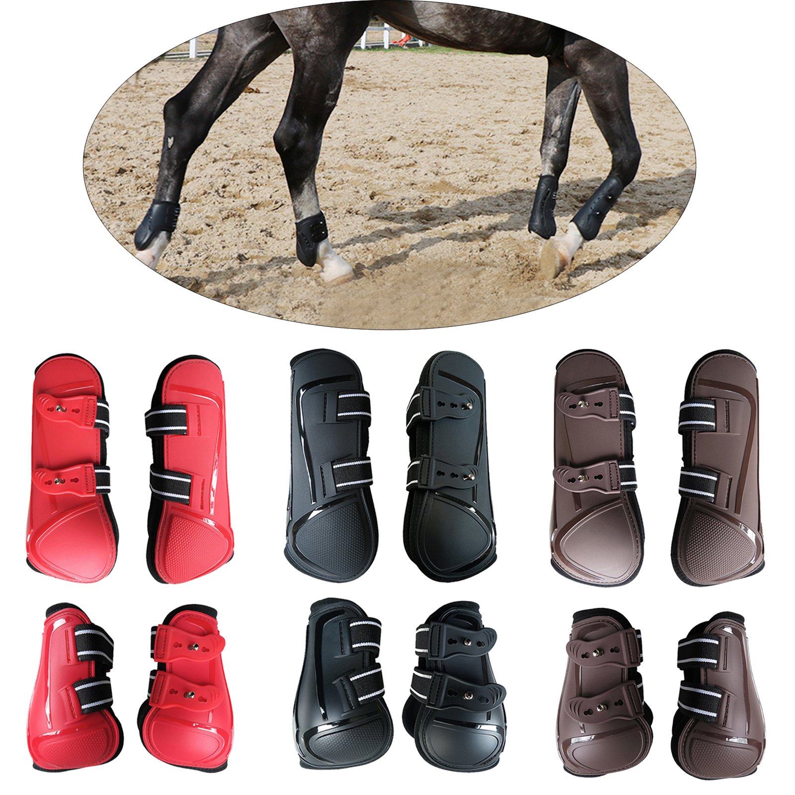 Horse Tendon Boot Front / Hind Legs Set of Riding Exercises Jump Shock-absorbing Dressage Adjustable Protective Equipment