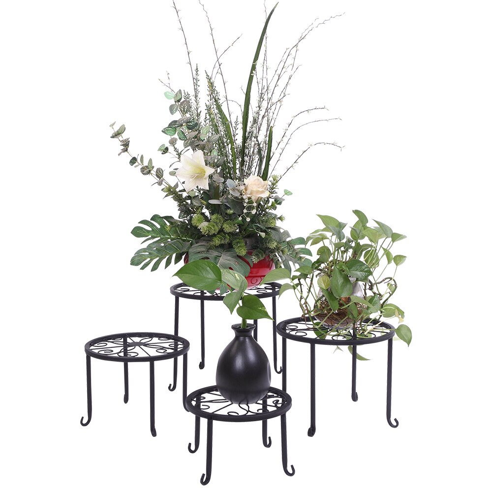 4 plantehylder med 4-1 runde mønstre i sort bagemaling metal plante blomsterudstillingsreol til haven indendørs dekoration