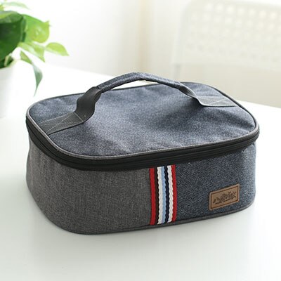 Women Insulated Oxford Lunch Bag Cotton Denim Blue Portable Thermal Lunch Box for Kids Food Cooler Bags Picnic Tote: 80059