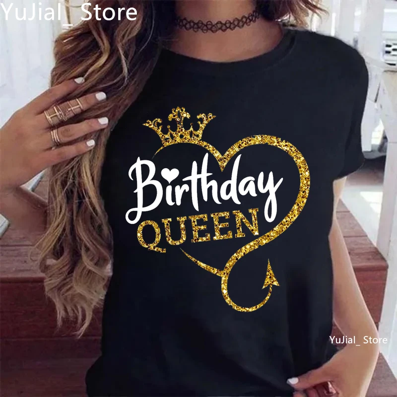 de cumpleaños para niñas, camiseta con estampado gráfico de reina de cumpleaños, ropa de mujer, camiseta gris/verde/amarillo/rosa/negro/blanco para mujer: M / Azul