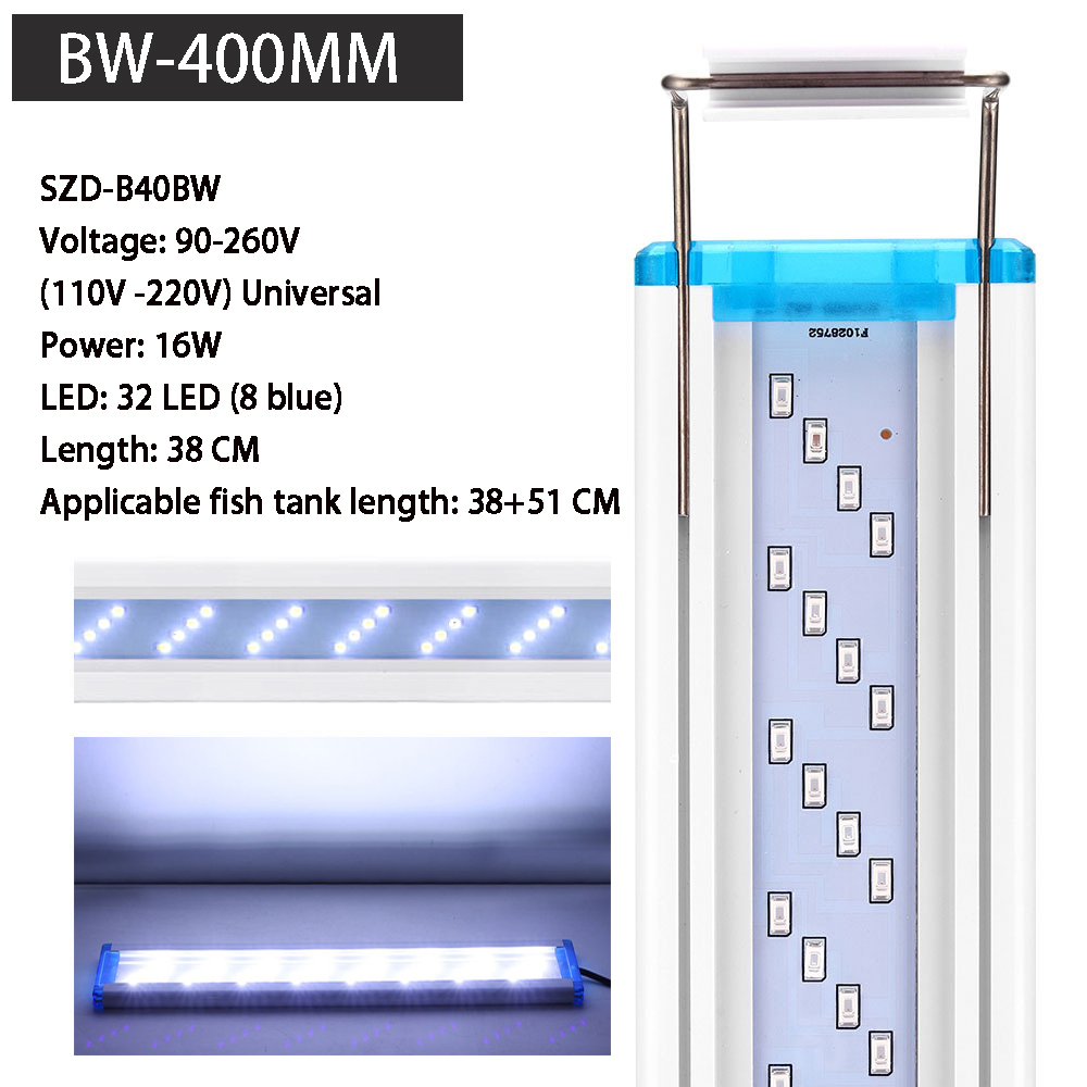 Aquarium LED light fish tank ornamental landscaping aquatic plants LED light expandable 18-75cm waterproof clip-on light110V220V: 400 white-blue