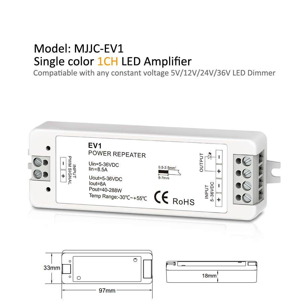 AMPLIFICADOR DE POTENCIA RGBW RGB, repetidor de 5V, 12V, 24V, 36V, EV3, EV1, EV4, PWM, 5A, 6A, 8A, DC, de un solo Color, CT, para lámparas de tiras LED
