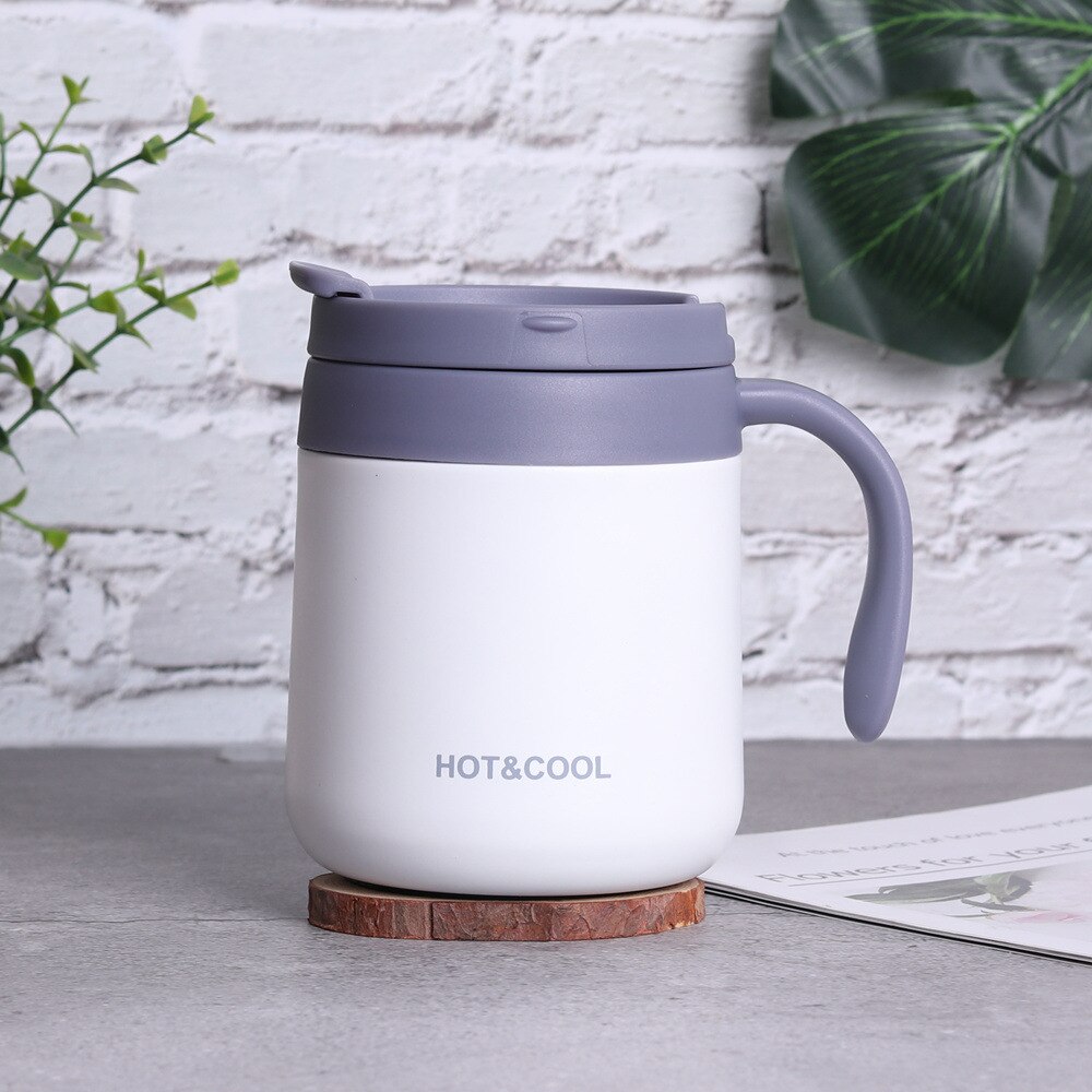 Simple office household thermos cup men and women lovely handle breakfast tea coffee stainless steel water cup: 350 ML / D
