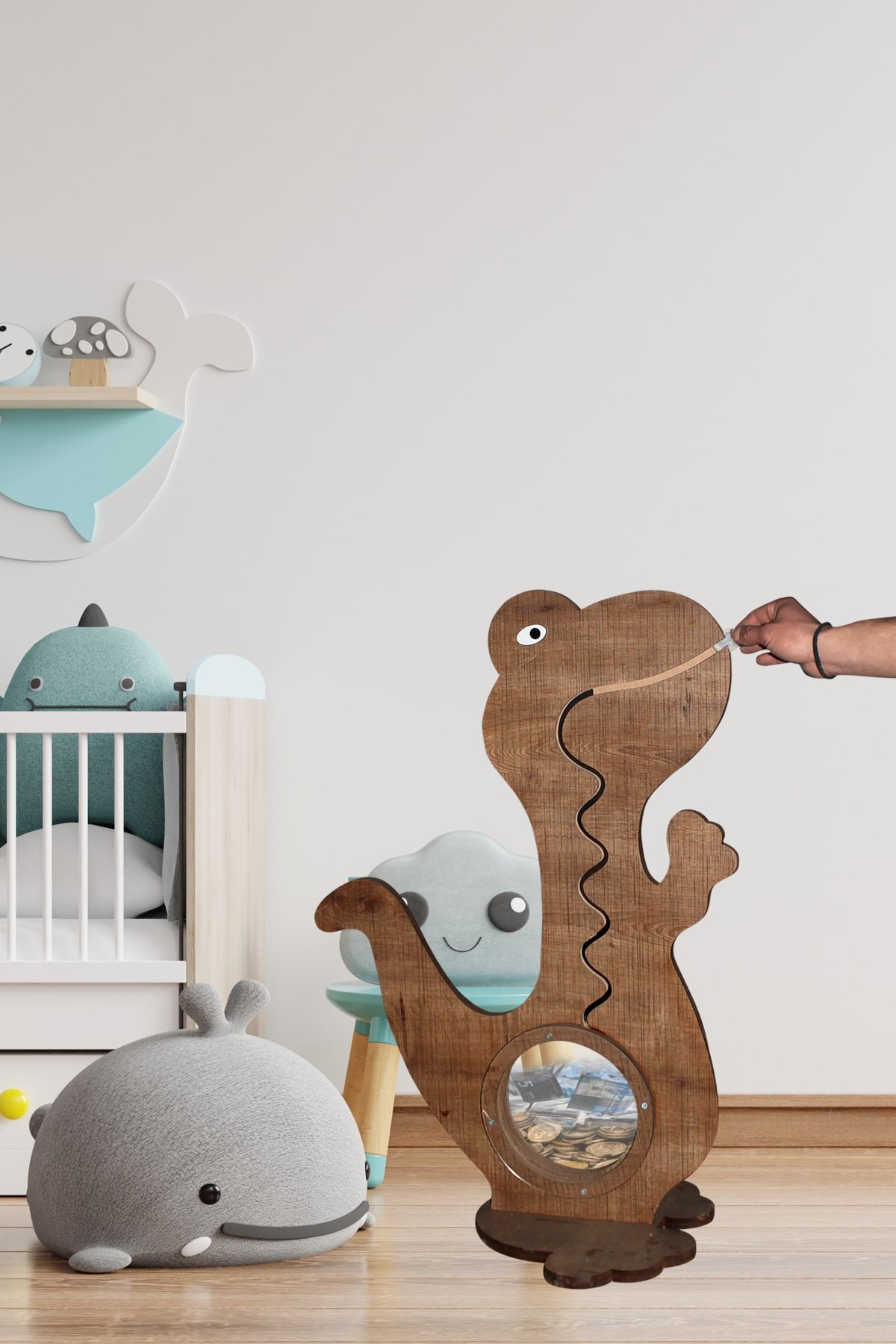 Wooden Dinosaur Paper and Coin Piggy Banks