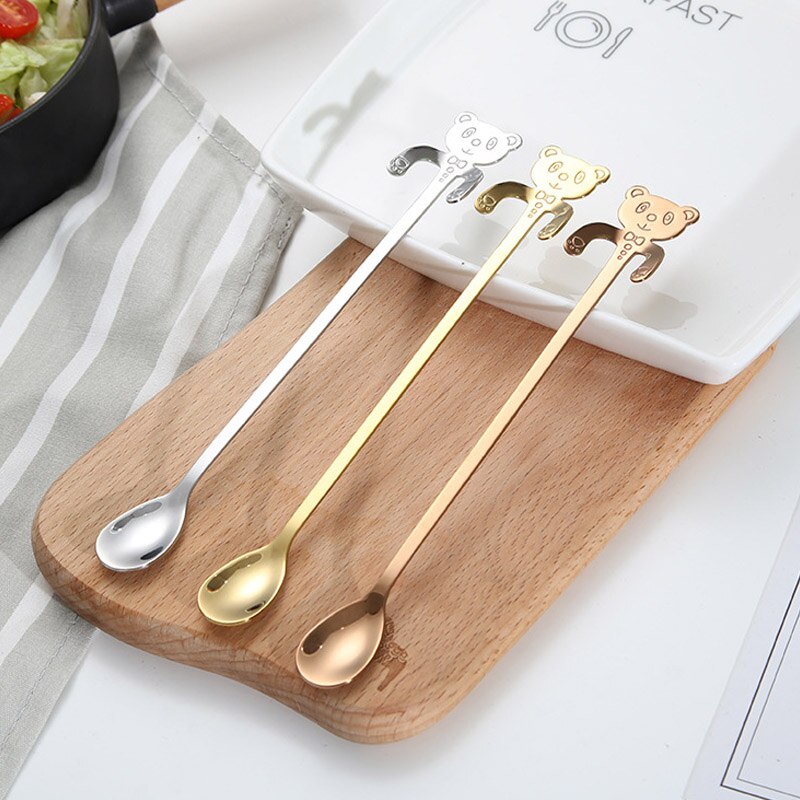 20 cm Panda lindo cuchara de café de acero inoxidable cuchara con forma de Panda cucharadita de postre de cuchara helado Mini vajilla de cucharas