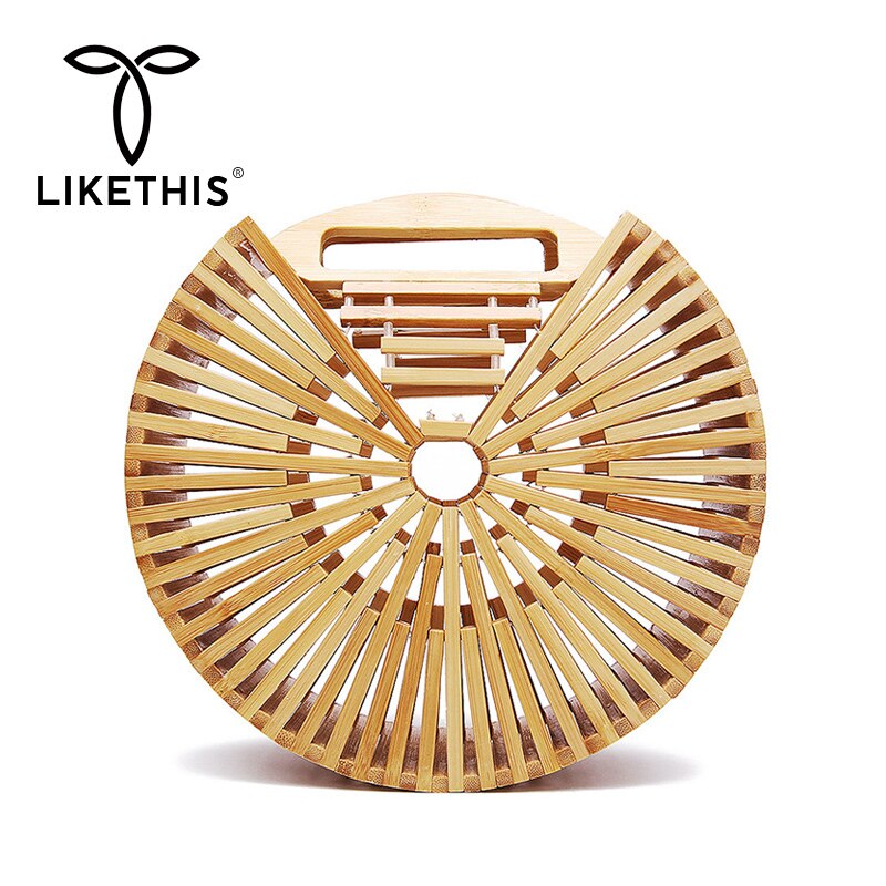 LIKETHIS Women Handbag Famous Brand Bamboo Summer Rattan Bag Handmade Woven Beach Semicircular