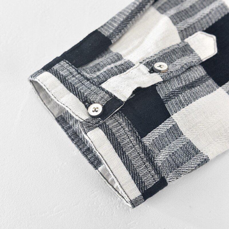 Camisa de manga 3/4 a cuadros para hombre, ropa clásica de lino y algodón, informal, Retro, Y3450, novedad de otoño,