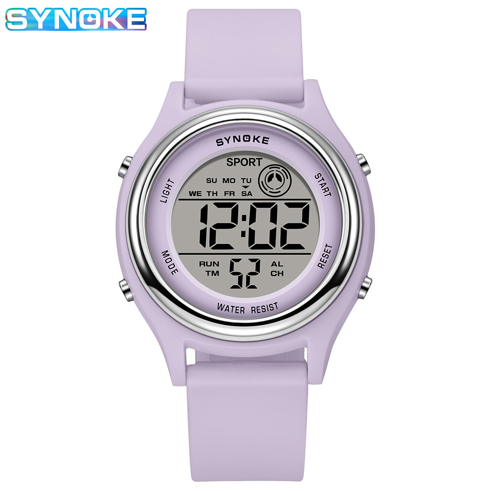 SYNOKE Kleurrijke kinderen zeven lichten horloges sport studenten digitaal horloge voor kinderen waterdicht elektronisch horloge schokbestendig: Paars