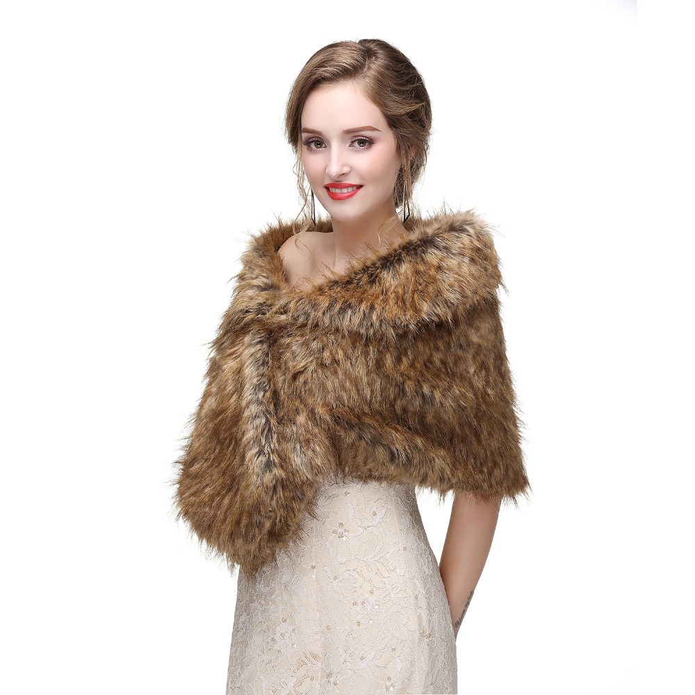 Janevini kvinder brun imiteret pels wrap bryllup vinter boleros grå formelle brude wraps sjal pels cape jakker bolero mariage