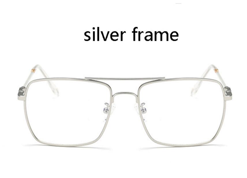 Luxe Vrouwen Vierkante Brillen Vintage Bril Optische Frame Goud Metalen Unisex Bril Clear Lens Bril Blauw Licht Bril: silver frame transpa