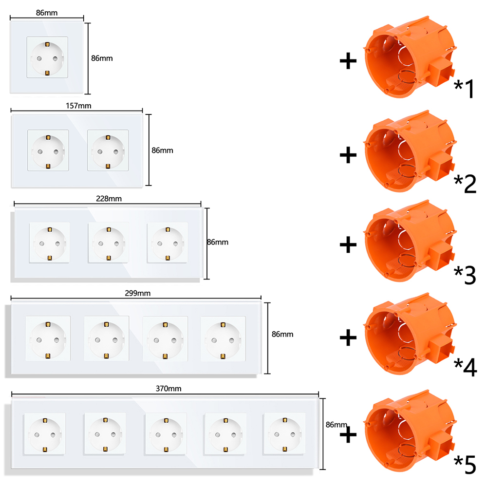 Bingoelec eu standard enkel eluttag kristallpanel 16a dubbla vägguttag trippel typ-c-kontakt glas fyrdubbla vägguttag