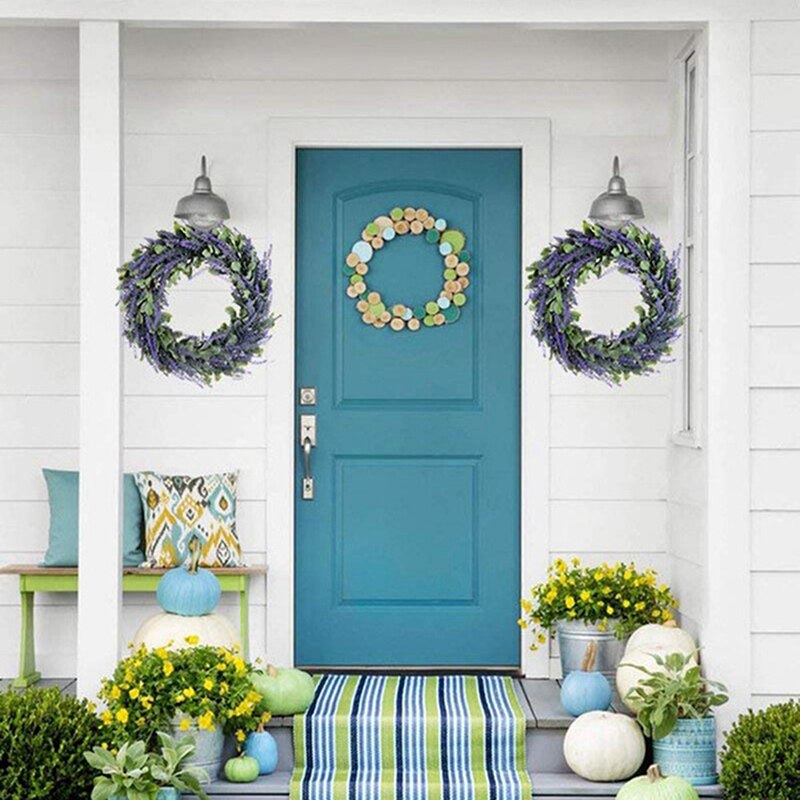 Guirnalda de lavanda Artificial con hojas florales, decoración de pared interior de puerta delantera