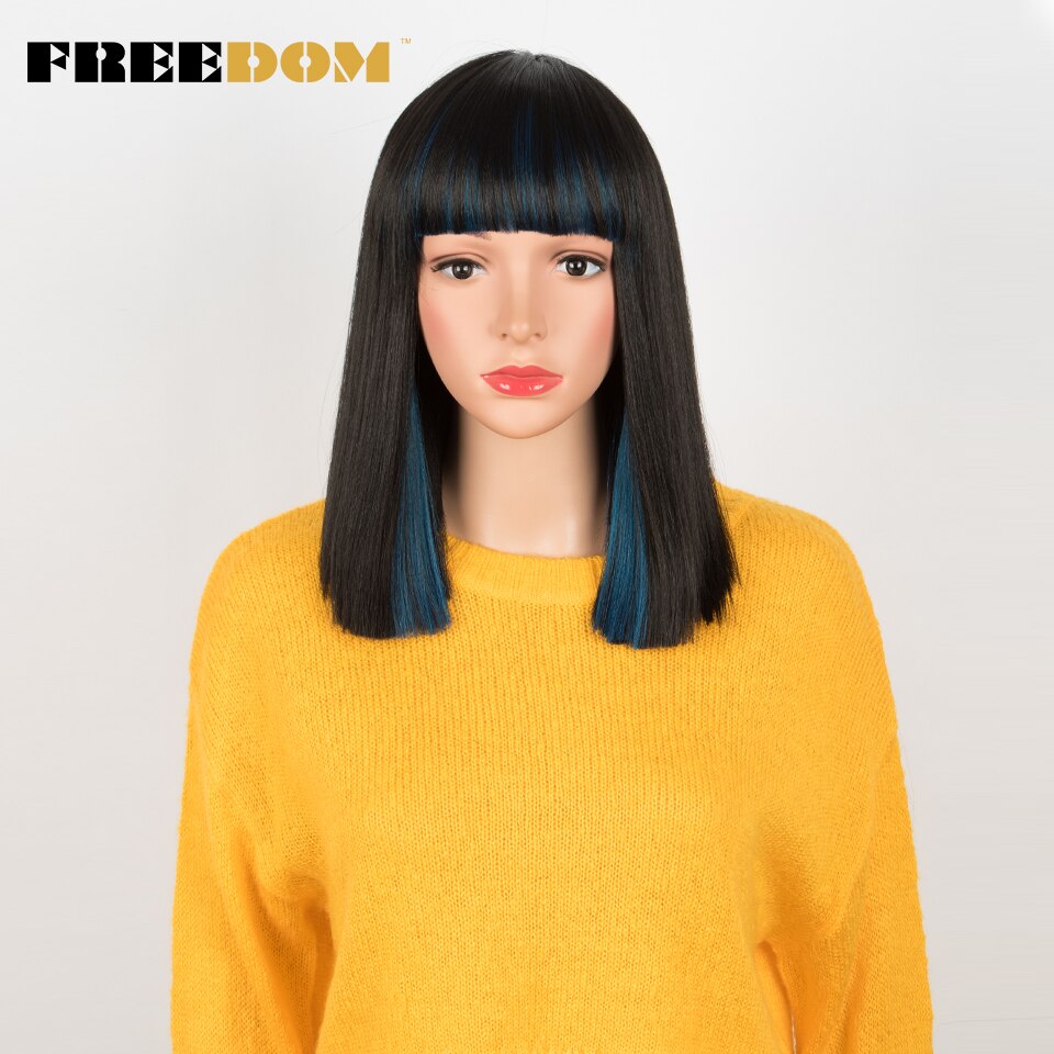 Vrijheid Womens Synthetische Bob Pruiken 12 Inch Blonde Pruik Korte Rechte Haar Pruik Hittebestendige 613 Rood Blauw Kleur Cosplay pruik