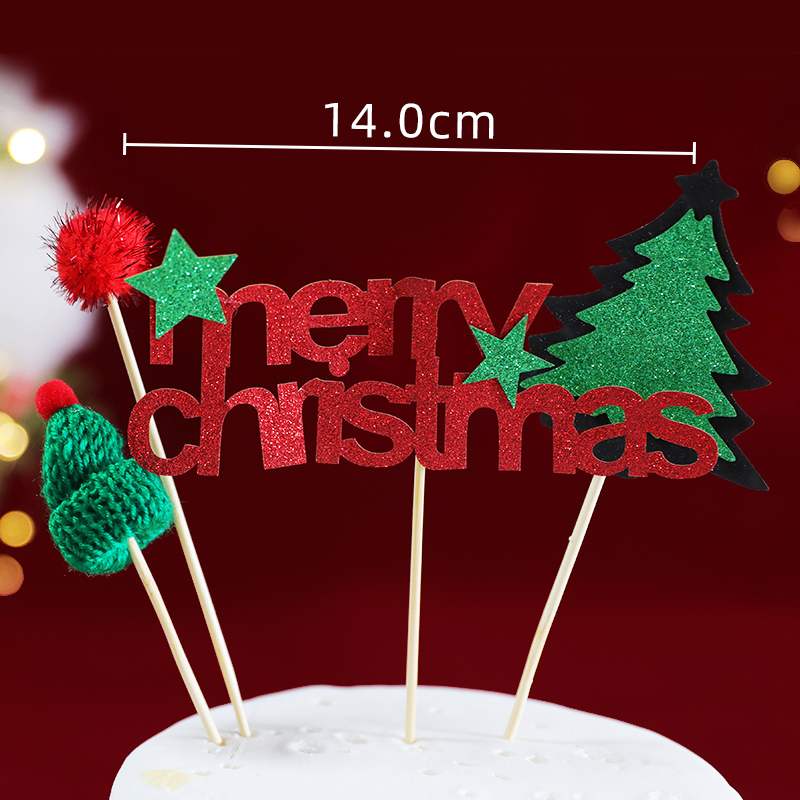 Merry Christmas Cake Topper Elk Antler Pine Cone Branch Garland Pine Tree Year Baking Cake Decoration Christmas Wreaths