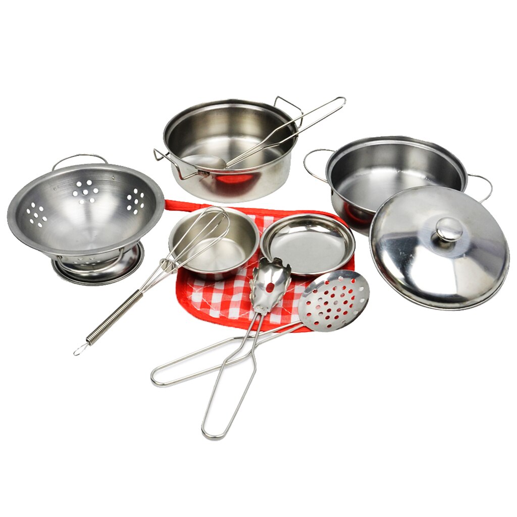 10Pcs Rvs Voorgewende Spelen Kookgerei Set Kids Educatief