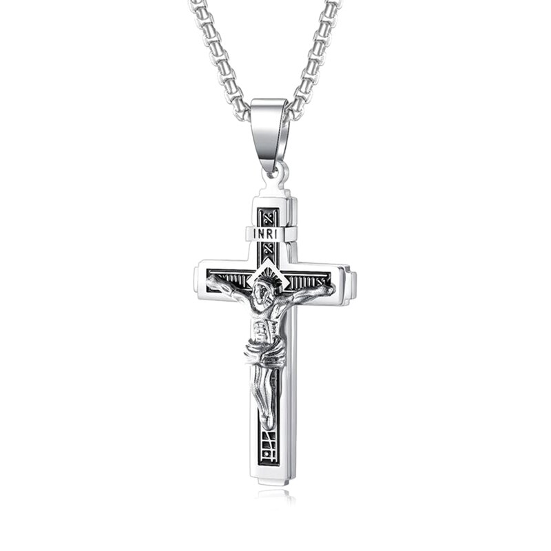 Katolsk jesus christ on inri cross crucifix rustfrit stål vedhæng halskæde: Sv