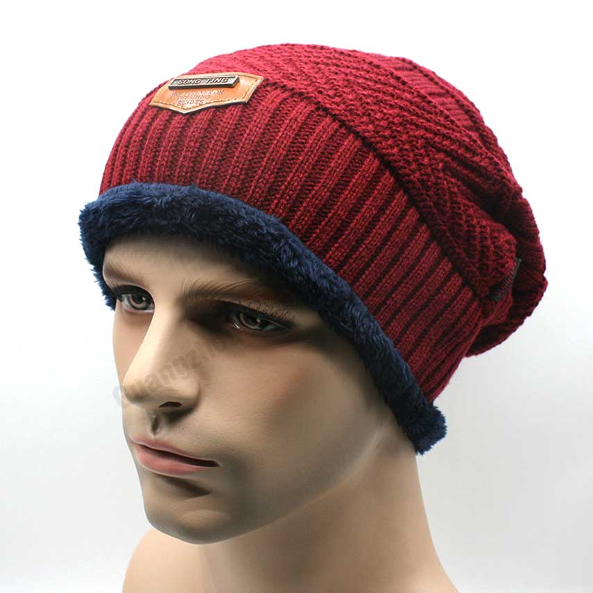 Heren winter hoeden en caps winter cap mannen vrouwen winter gebreide hoeden brandes winter unisex cap mutsen: Red