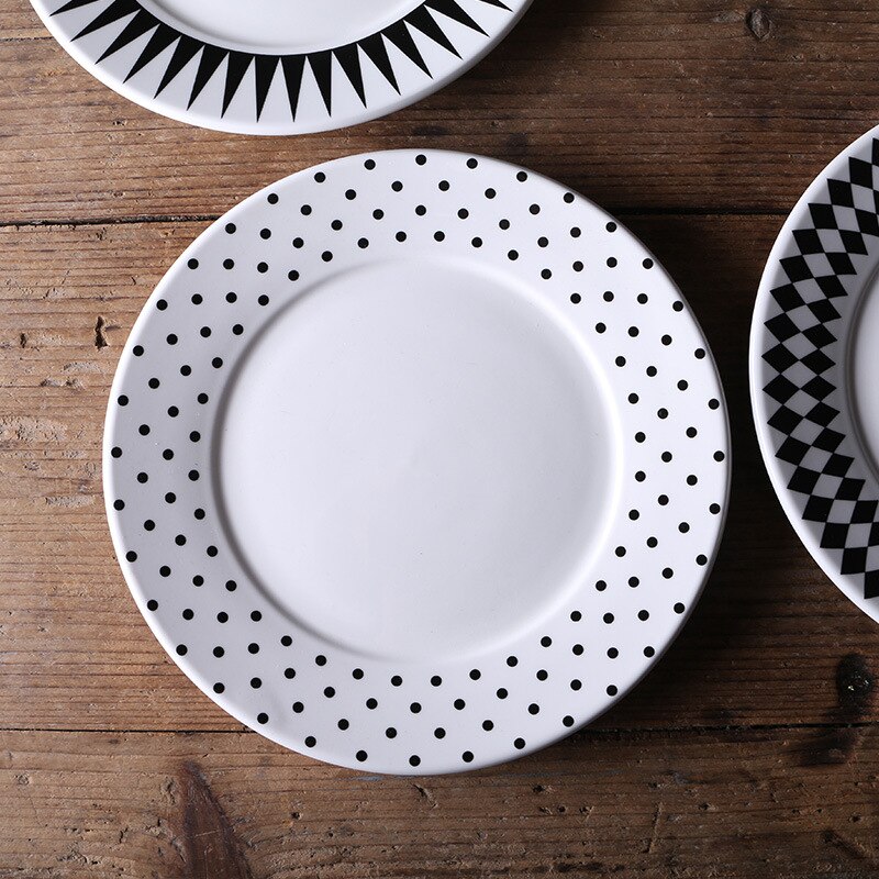 Céramique pratique assiette nordique Vintage créative, gâteau aux fruits Steak salade motif géométrique vaisselle grand plat: S3