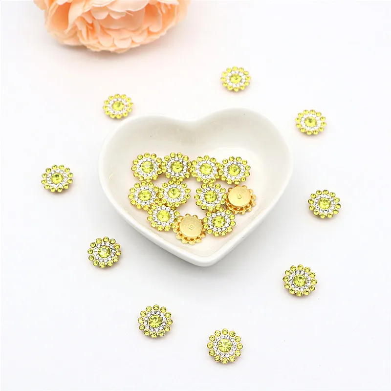Taladro de flor de sol de 14mm, placa facial redonda cosida a mano, hebilla de taladro hecha a mano, accesorios de cuentas de lazo Diy, diamantes de imitación de doble flor: Multicolor / M