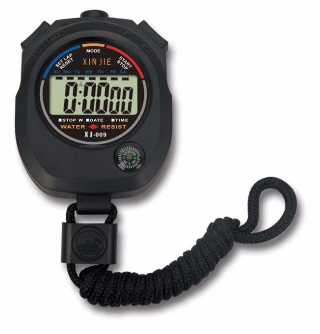 Bærbar håndholdt vandtæt digital lcd stopur kronograf sports stopur timer tæller med rem: Sort