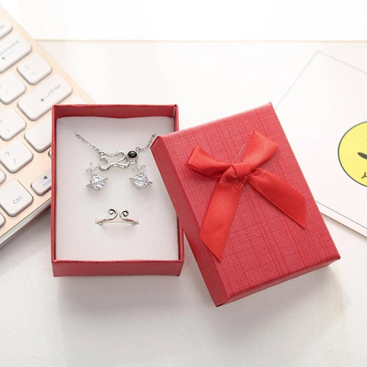1 PC Plaid Pattern Bow Decor Jewelry Box For Women For Jewelry Packaging: DARK GRAY