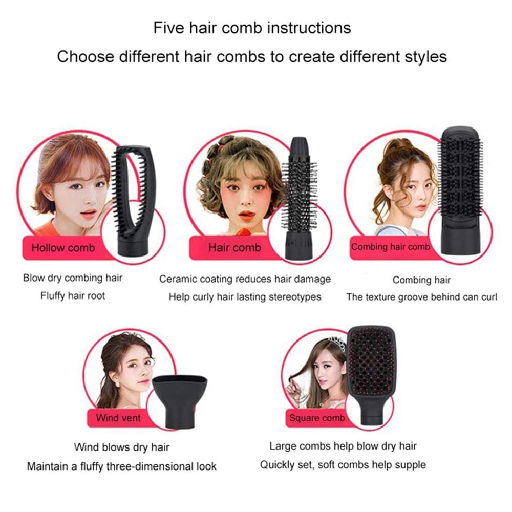 5 in 1 Beauty Salon Home use Hair Blow Dryer Air Brush Styler Negative Ion Hair Straightener Volumizer Hair Curler Hair Care