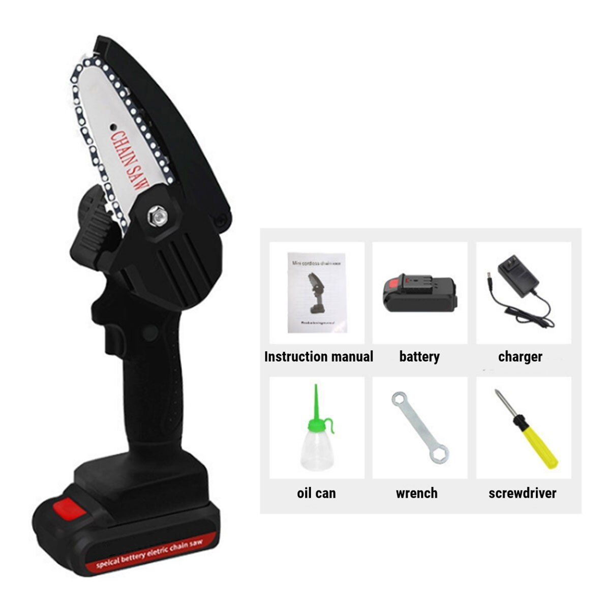 88V 4 pouces scie à chaîne électrique W/batterie travail du bois élagage à une main jardin coupe outil électrique sans fil tronçonneuse circulaire: Black / EU