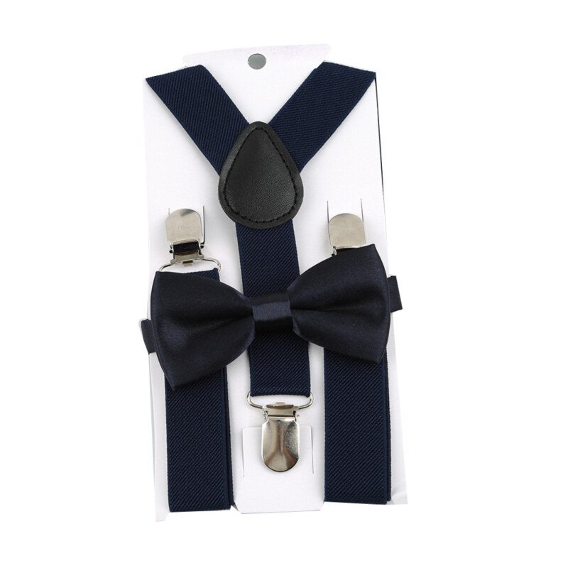 Kids Suspenders With Bowtie Children Bow Tie Set Boys Braces Girls Adjustable Suspenders Baby Wedding Ties Accessories: Navy Blue