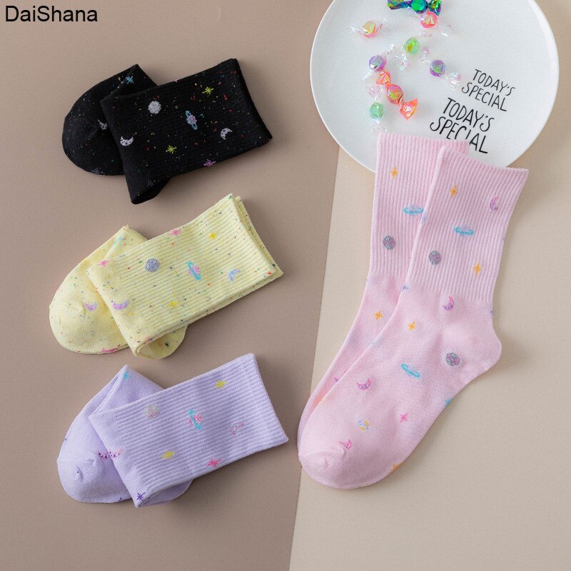 1Pairs Small Star Trend Medium Tube Socks Japanese Women&#39;s Cotton Socks