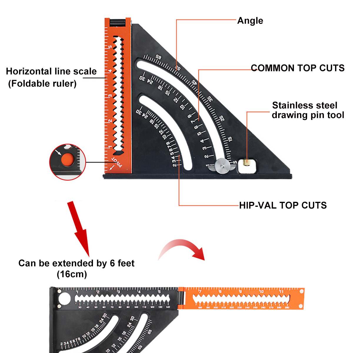 12 inch Imperial Aluminum Alloy Triangle Angle Ruler Protractor Woodworking Measurement Tool Square Layout Gauges Metric Ruler