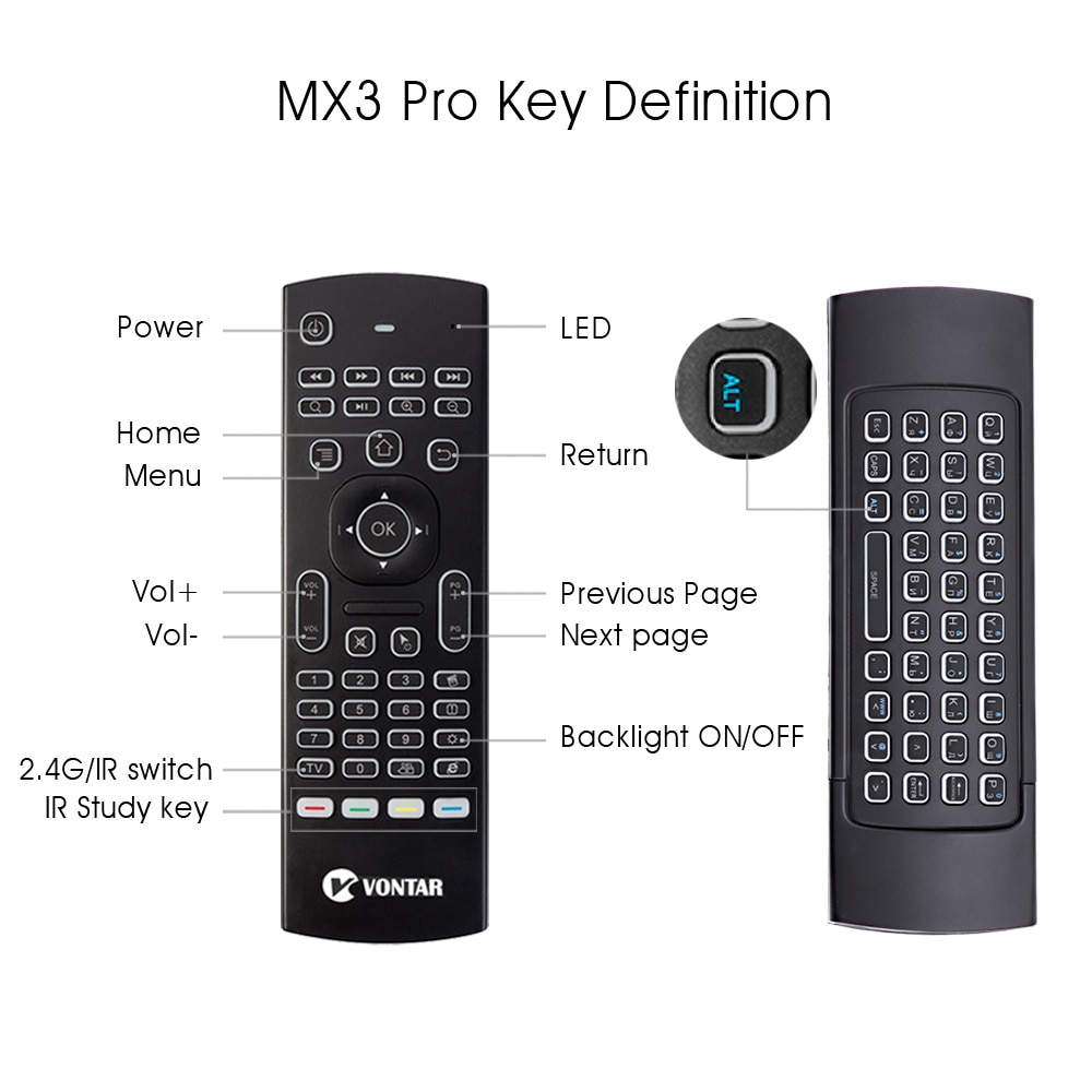 VONTAR-teclado inalámbrico MX3 Pro para Android TV Box, periférico con retroiluminación, 2,4G, Control remoto, aprendizaje IR, Fly Air, ratón, X92, X96