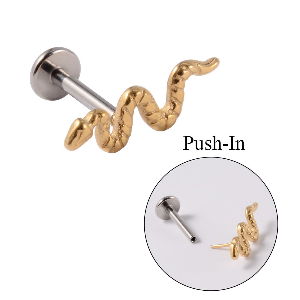 Boucle d&#39;oreille serpent en titane Piercing, sans fil, Cartilage, Tragus, Helix, boucle à lèvres, facile à porter, bijoux pour le corps, 1 pièce: 1PC Gold