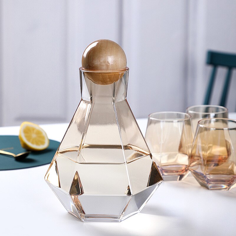 1.4L Geometrical Glass Pitcher with 4 Cups Borosilicate Water Carafe Teapot Tea Kettle Water Jug Drink Dispenser Colorful Clear