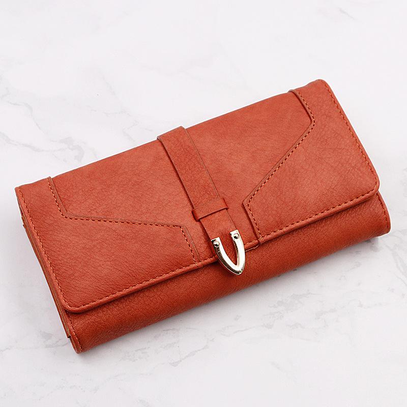 Vrouwen pu leren portemonnee clutch tas voor tienermeisjes minimalistische portemonnee effen kleur vrouwelijke muntzak kaarthouder billetera: Oranje