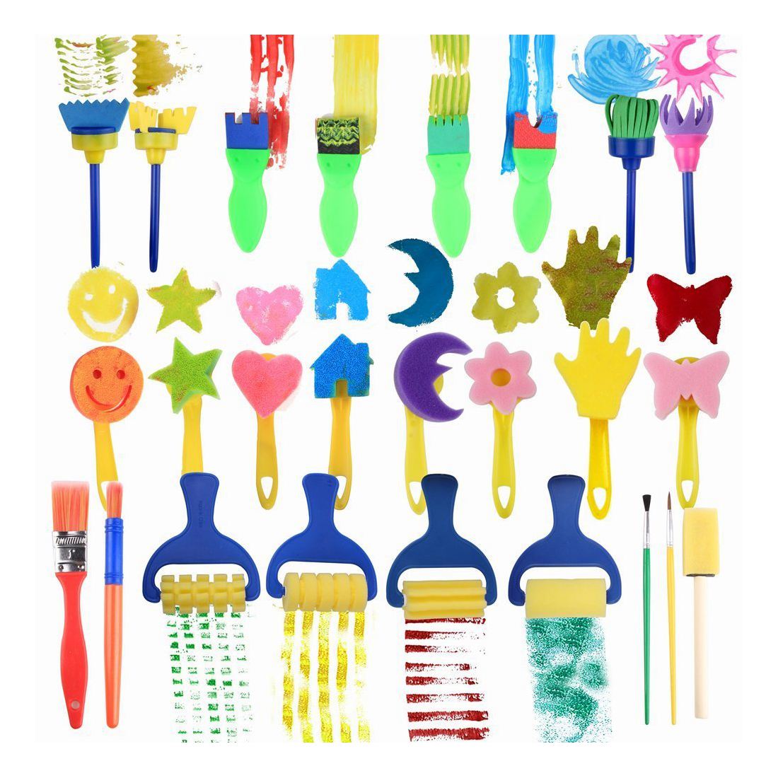 BLEL 25 Pieces Kids Sponge Painting Brushes for Early Learning Mini Flower Sponge Brushes Drawing tools