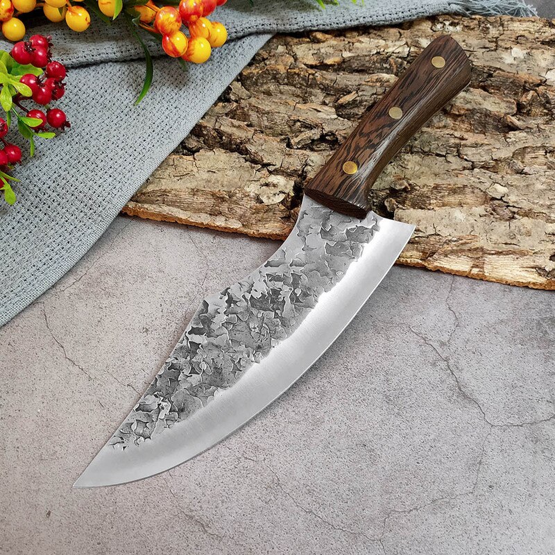Hand Forged Boning Knife Meat Cleaver High Carbon Steel Knife Chef Chopping Knife Small Scimitar Butcher Knife