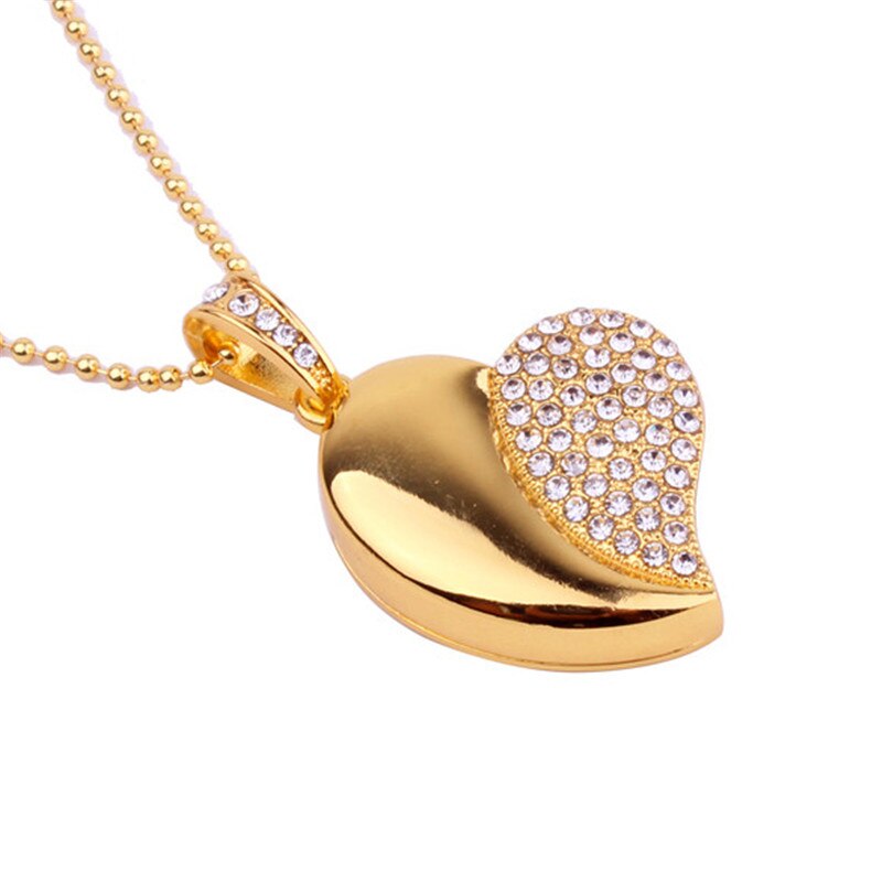 Jaster Crystal Diamond Liefde Hart Usb Flash Drive Memory Stick Harten Met Ketting Pendrive 4Gb 8Gb 16Gb 32Gb: 4GB / Gold