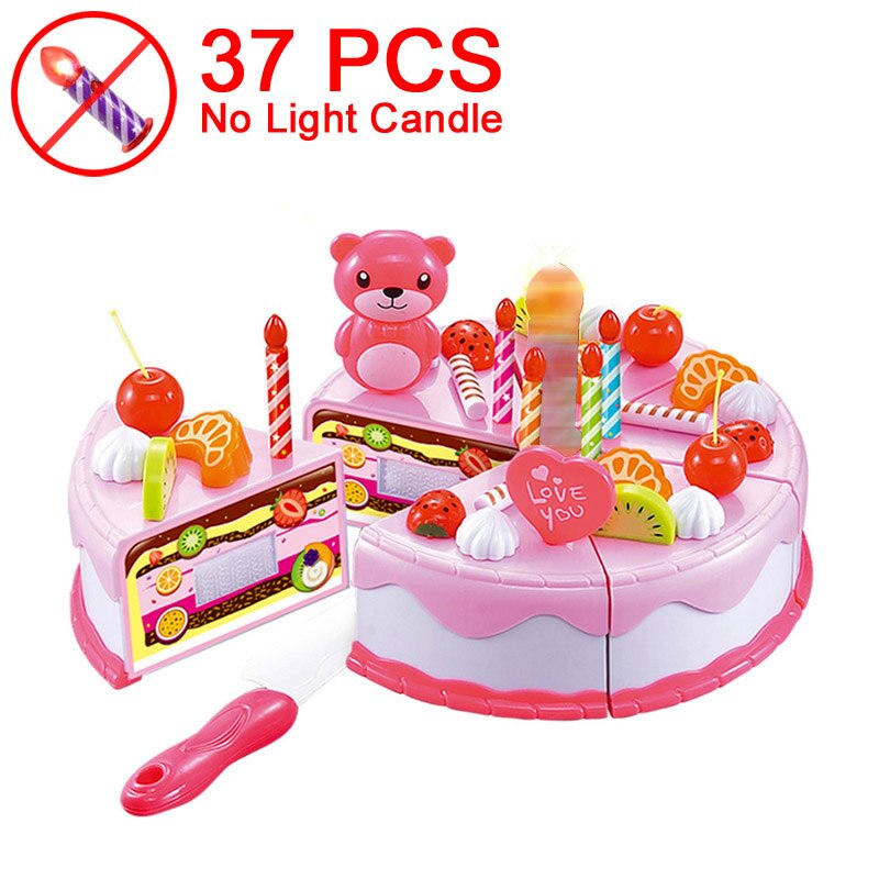 37-80PCS DIY Fruit Cutting Pretend Play Birthday Cake Girls Kitchen Food Toys Cocina De Juguete Pink Blue Toy For Children: 37 Pink NO Candle