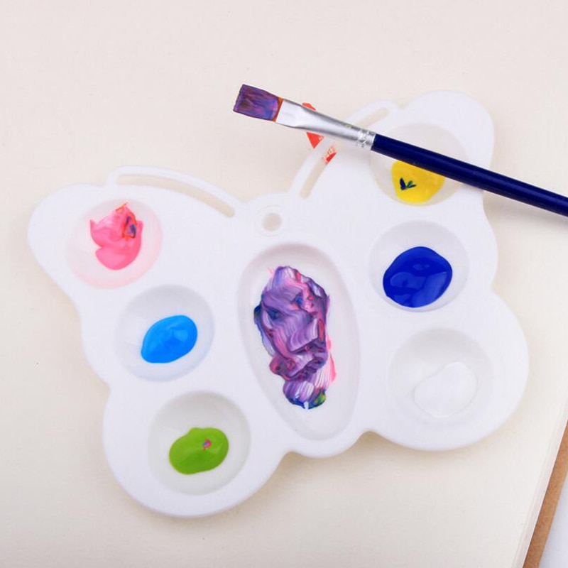 7 Wells Butterfly Plastic Palette Art Paint Plastic Drawing Tray Color Palette For Oil Watercolour White Painting Pallet