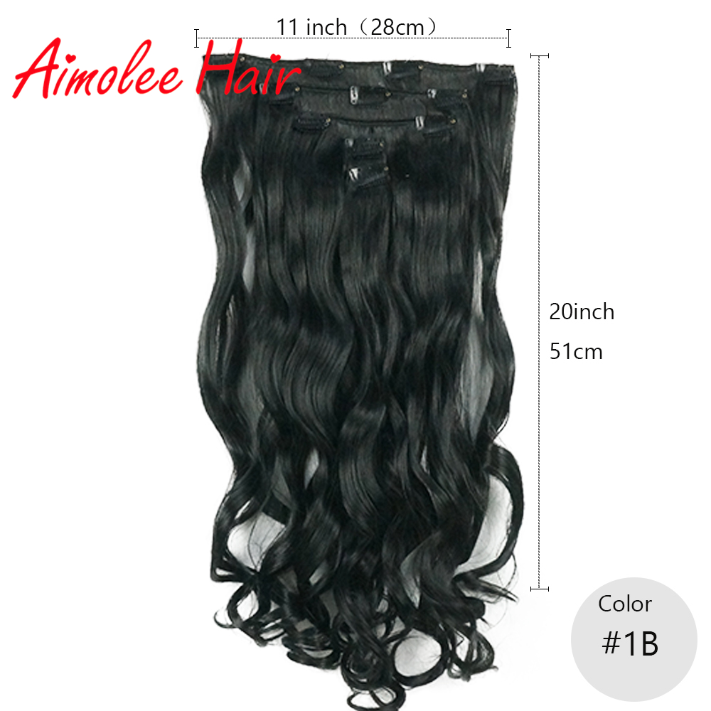 20 " lang 5 stk/sæt bølget sort brun highlight hair extension syntetisk 11 clips in on hair extensions varmebestandigt hårstykke: #1b