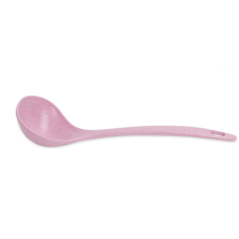 Cuillère à soupe de paille de blé de cuisine de couleur rose/Beige grande cuillère longue épaisse