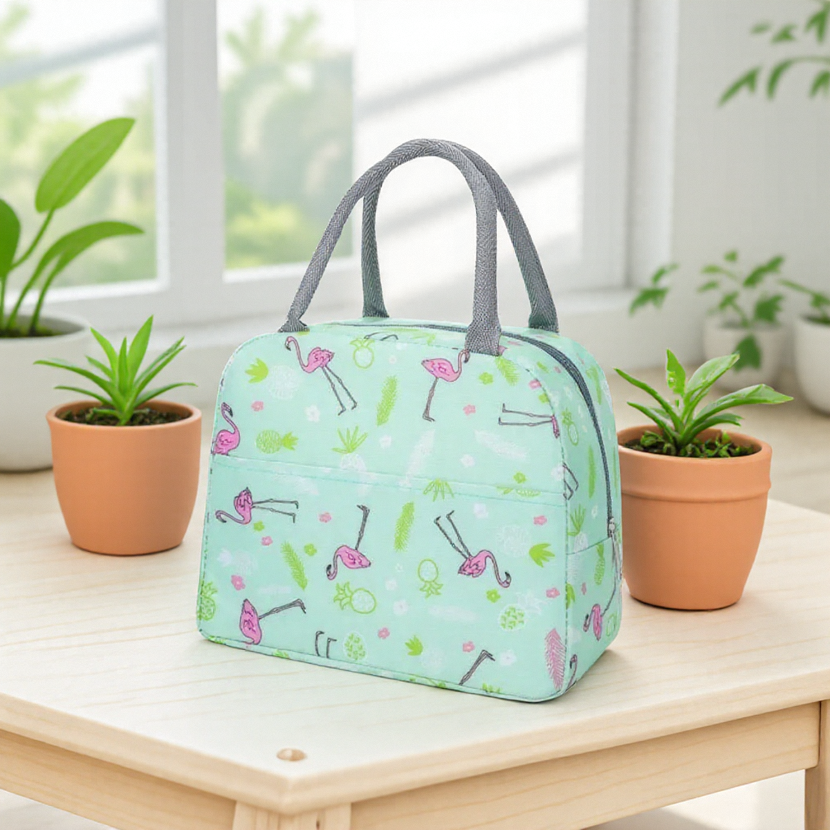 Functional Pattern Cooler Lunch Box Portable Insulated Canvas Lunch Bag Thermal Food Picnic Bag for Women Kids: green