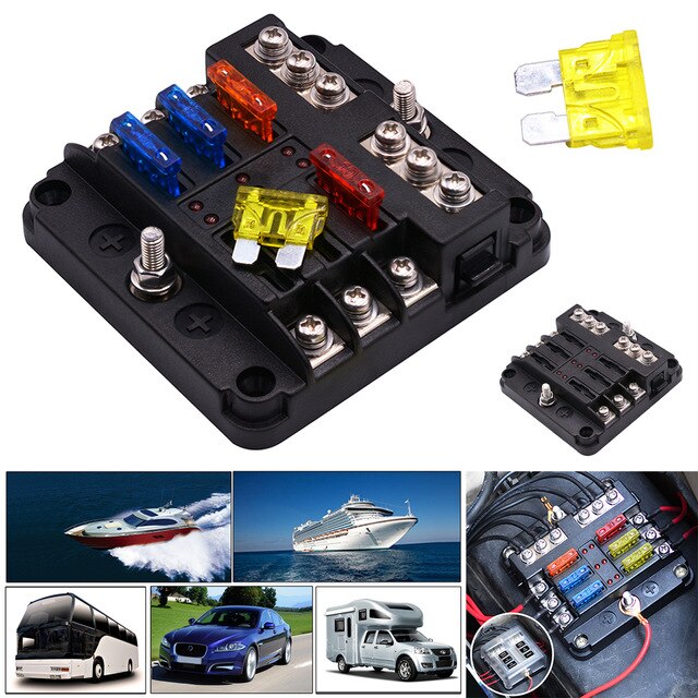 6 Way Blade Fuse Holder Box Block Bag 12V/24V Car Truck Boat Marine Bus RV Van: Default Title