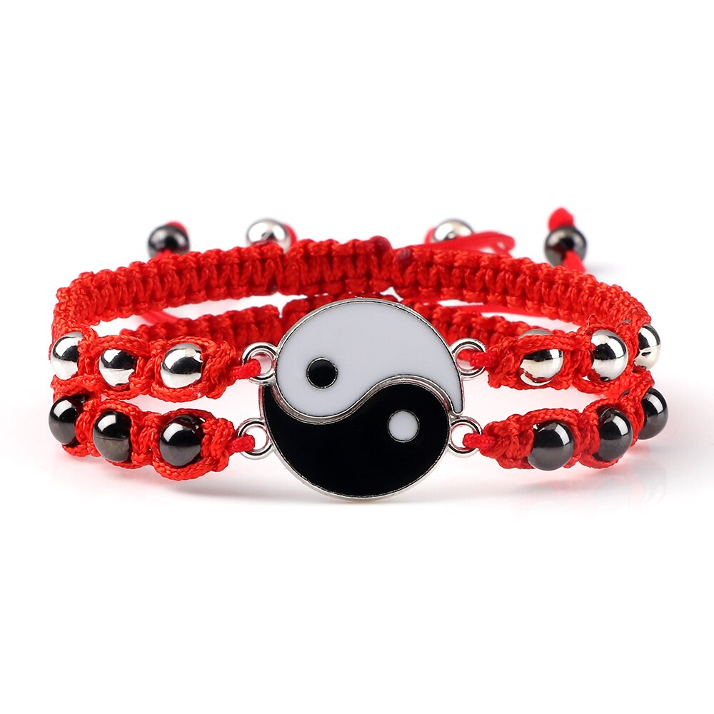 2 unids/set de pulsera trenzada Yin Yang Tai Chi, abalorio negro y blanco, pulseras ajustables a juego para parejas y joyería para amantes de la distancia Blangle: Red