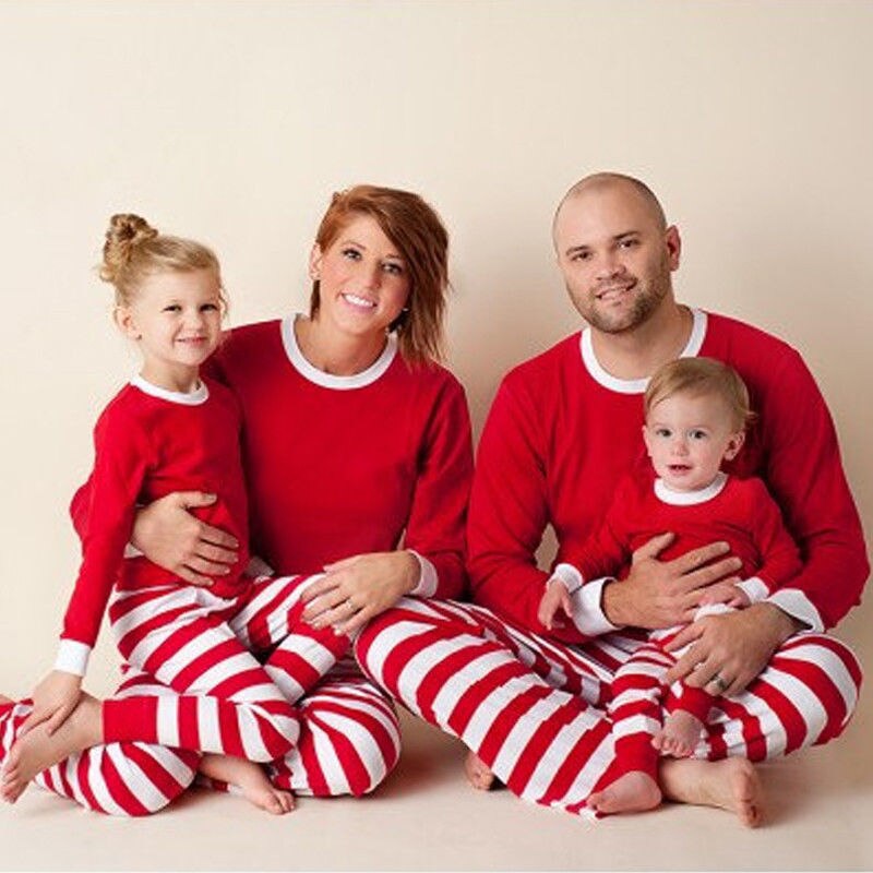 Autumn Winter 2pcs Toddler Kids long sleeve red set Baby Boys Girls Striped Outfits Christmas Pajamas Sleepwear Set