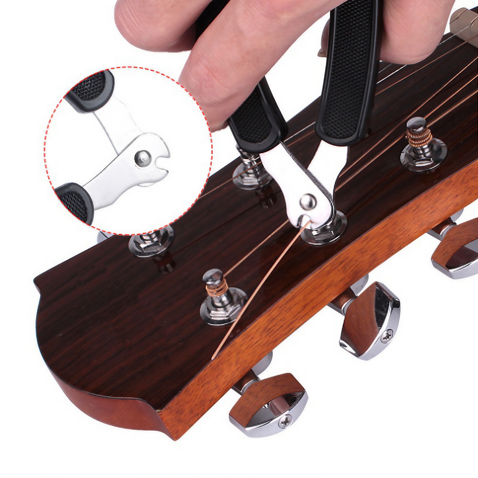 Enrollador de cuerdas de guitarra, cortador de cuerdas, extractor de pasadores de puente, enrollador de clavijas de cuerda 3 en 1, herramienta negra de reparación de guitarra